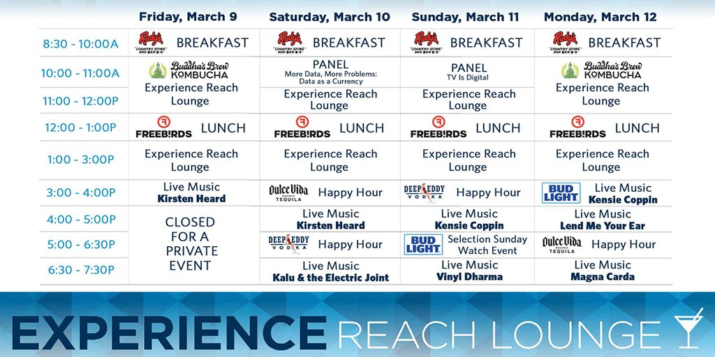 SpectrumReach's tweet photo. Need a festival break? Check out the #ExperienceReach Lounge — Live Music • Food • Great Sponsors! @DULCE_VIDA @DeepEddyVodka @rudysbbq @DoYouWaterloo @BudLight @CuveeCoffee @BuddhasBrew https://t.co/skZDPkTas0