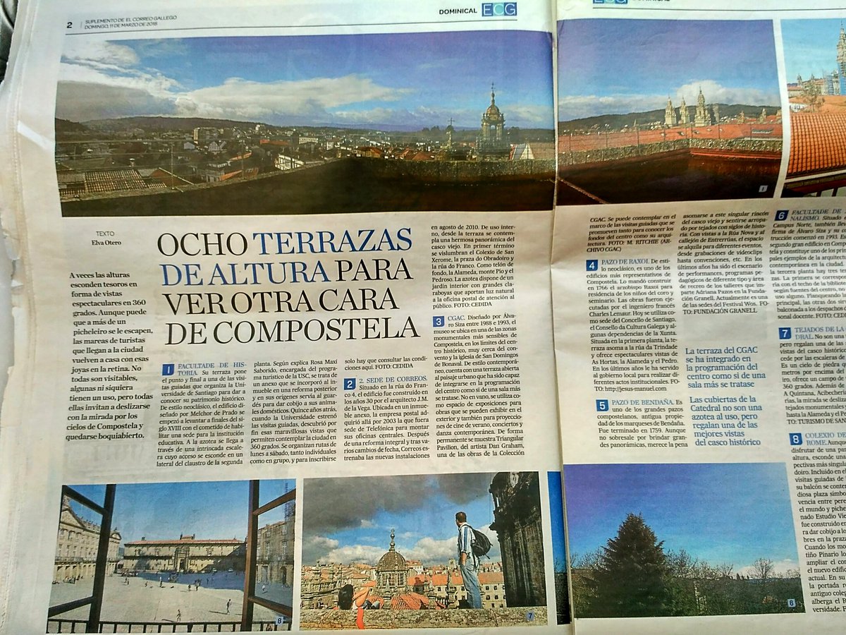 visitasUSC's tweet photo. Un lujo y emoción ser protagonistas hoy en la portada del Dominical de @elcorreogallego Mil gracias a todo el equipo y a Elva en particular!
Mirador #Compostela360 de moda en Santiago!!! Ven!!! https://t.co/vZqmXDK5OR