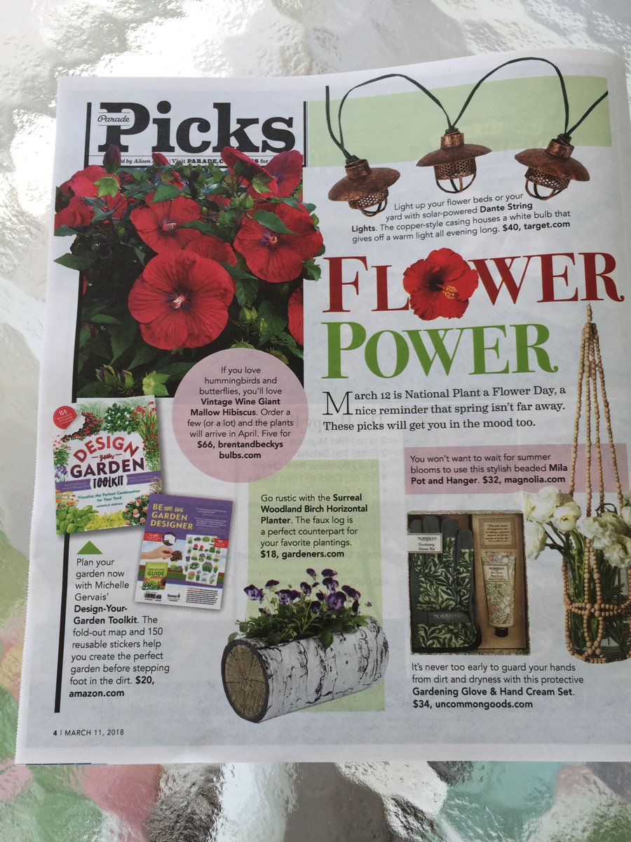 Pleasantly surprised to see our new book featured in <a href="/ParadeMagazine/">Parade Mag</a> this morning! "Parade Picks: March 12 is National Plant a Flower Day" buff.ly/2Dk4Ob0 Thanks for the love, <a href="/awabbey/">Alison Abbey Hudak</a> #PlantAFlowerDay #gardeningbook #DesignYourGardenToolkit #gardendesign