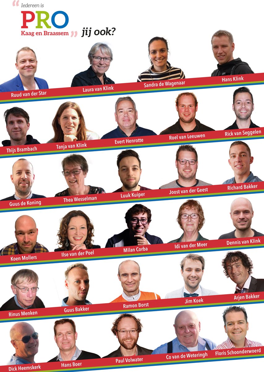 De 29 toppers van PRO Kaag en Braassem. Zij zijn er de komende vier jaar voor jou. Ben jij er 21 maart voor ons?