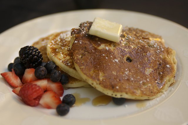 We serve up pancakes a few different ways- Buttermilk, Banana Nut, and Blueberry- always perfectly fluffy to start your day right.
