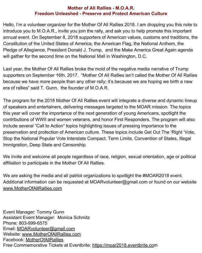 Rally4TrumpSC's tweet photo. #MOAR2018 #FreedomUnleashed https://t.co/GjtijCF6Fh @PressSecSanders 
@JesseBWatters
@LauraIngraham
@TomiLahren  
@kimguilfoyle 
@JudgeJeanine https://t.co/lzV1iCYr8n