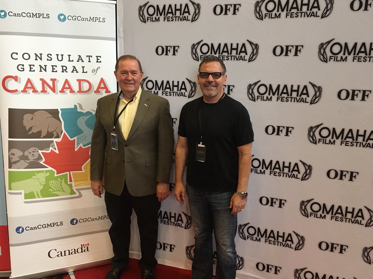 DaniKFisher's tweet photo. Consul General @PJConnors and Consul @Flaherty21Mike with Festival Director Jeremy Decker at Canada Day at @OmahaFilmFestvl #OFF18. Looking forward to @drawerboyfilm and @MaryGoesRound! #CanadaInNE https://t.co/yXVY9ZgZfG