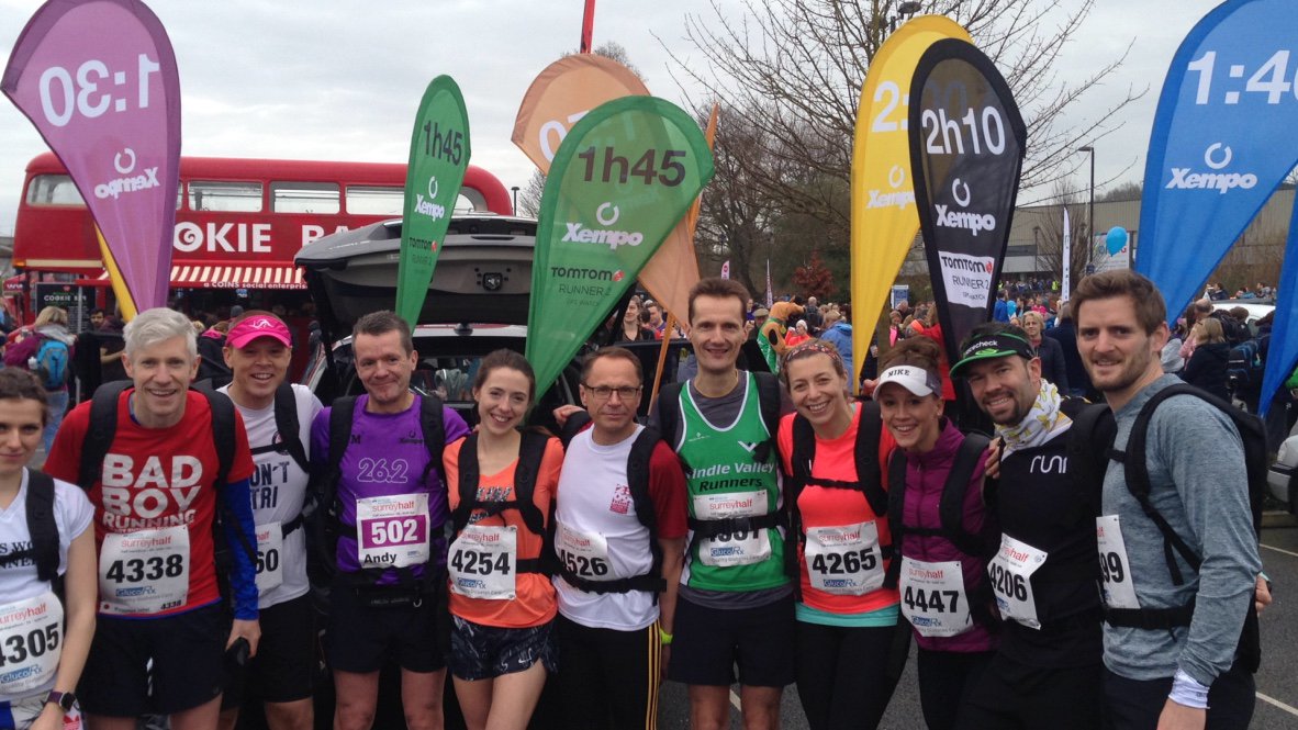 xempouk's tweet photo. A pacer's view of the @surreyhalf #sub1h30 @PacePockets see short vid here >>> https://t.co/V5OYH2U92N https://t.co/s9vJmQ7URm