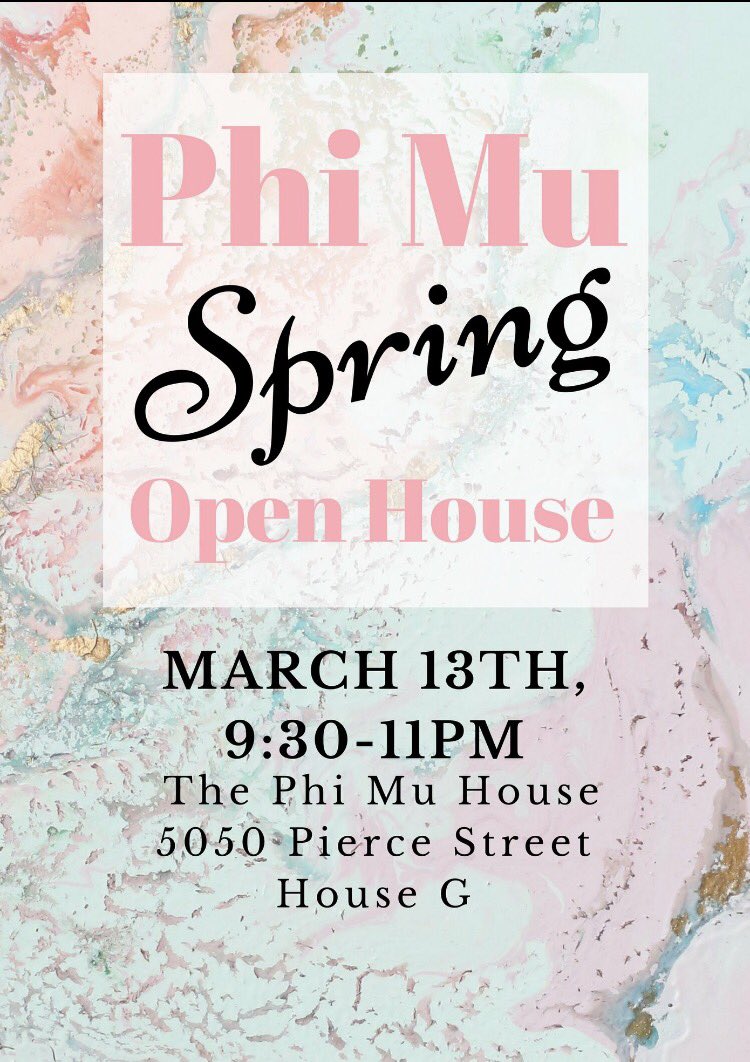 The sisters of Phi Mu can't wait to meet you this Tuesday, March 13th from 9:30-11pm at our Spring Open House! 💕