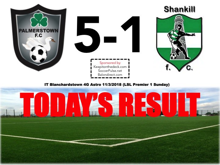 RESULT:  Palmerstown FC 5-1 Shankhill

We extend an unbeaten run which stretches back to the beginning of November 2017 with a comprehensive victory over Shankhill this morning.  It's now 9 <a href="/LSLLeague/">Leinster Senior League</a> games in a row without defeat for the side.  Goal Highlights to follow shortly.