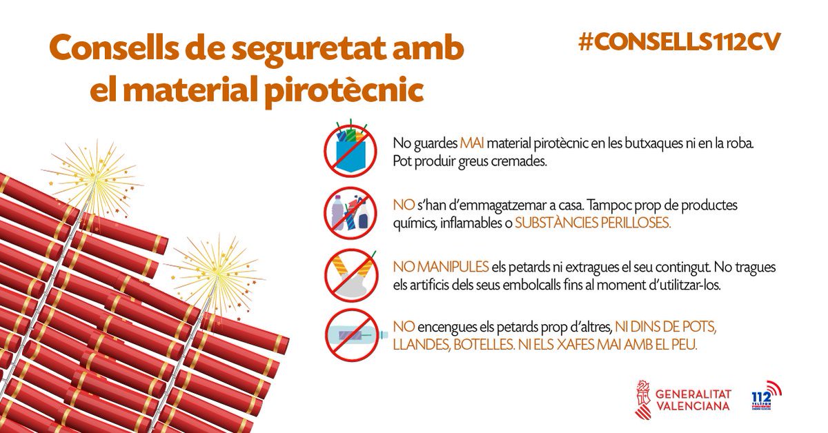 Molta precaució amb el material pirotècnic #Magdalena2018 #Falles2018   #Consells112CV