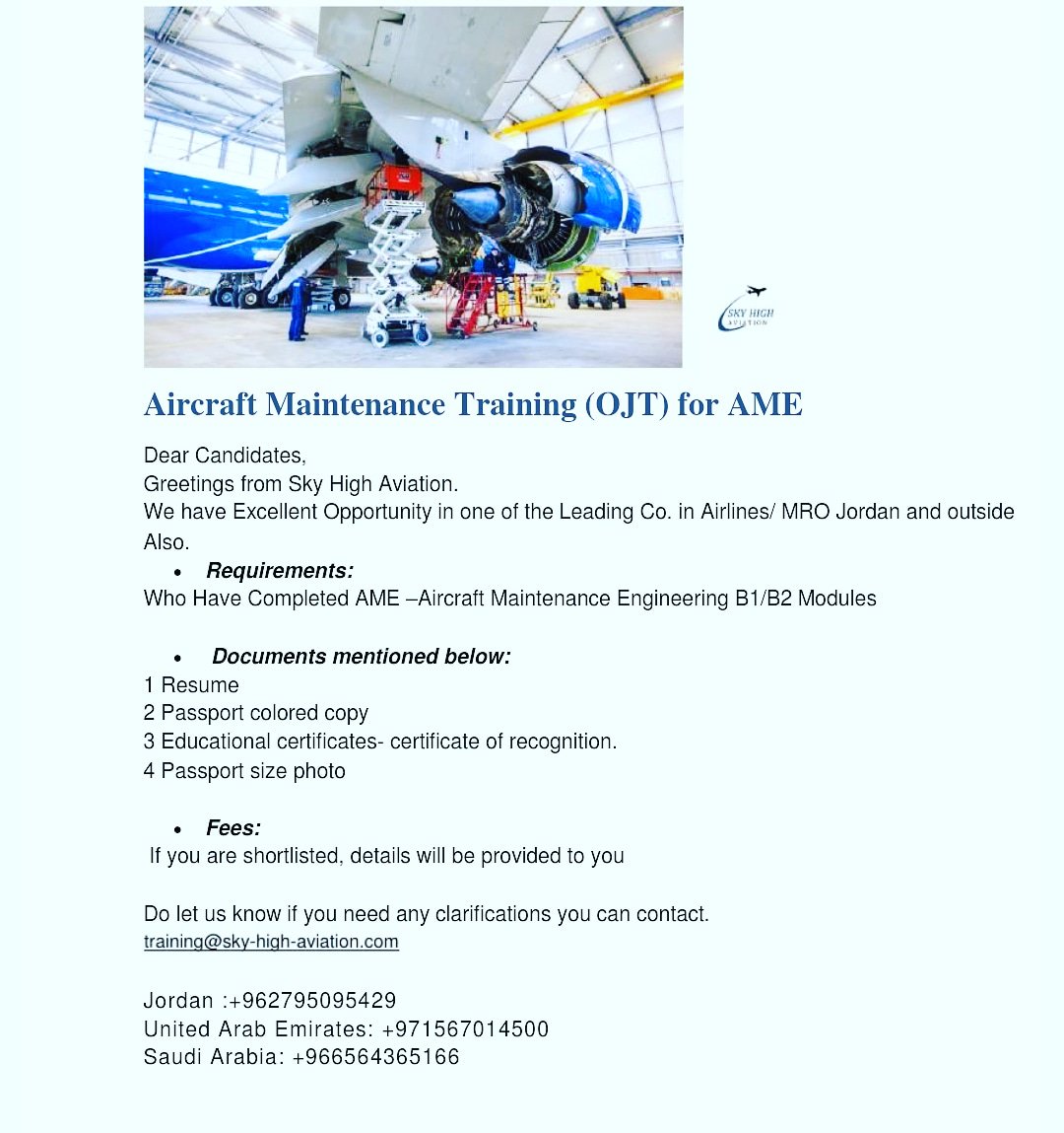 AviationSkyhigh's tweet photo. Great opportunity
#aviation #aircraftcarrierintrepid #aircraftcarrier #air #aicraftmaintenance #aircraftmechanic #aircrafthydraulics #dubai #jordan #amman #ammanjordan #saudiarabia #flyemirates #airarabia https://t.co/sFCQ09f0vq