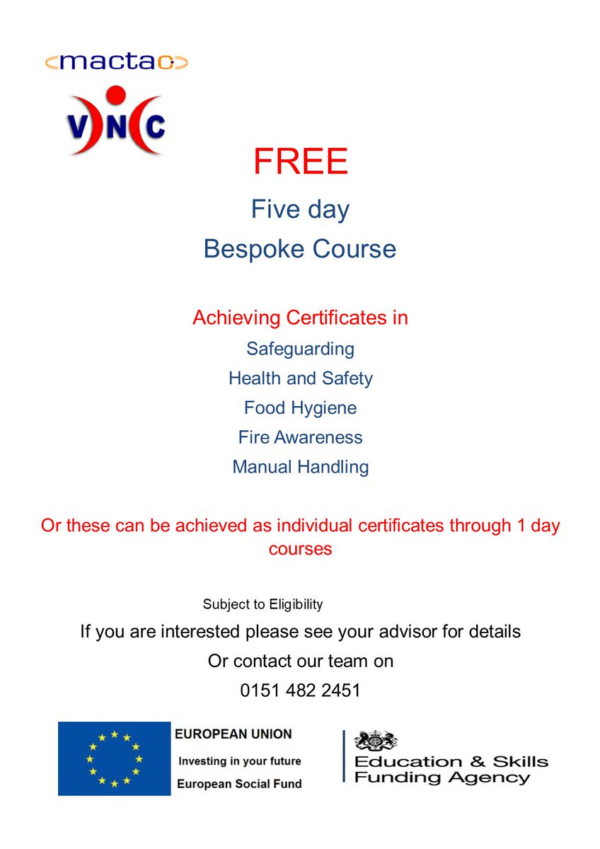 MACTACtraining's tweet image. If you are aged 16 - 29 this is FREE so contact us on 0151 482 2541☎️