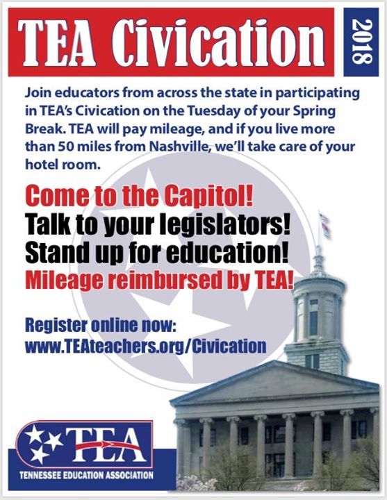 BriteHeartNow's tweet photo. Do you have plans for your Spring Break? Consider coming to the capitol on Tuesday morning to talk to your legislators and enjoy Nashville! It’s a #Civication, combining vacation with civic pride in the profession of teaching. https://t.co/rgp5UnHxNT #GetCivic #tnleg https://t.co/Ls7m2SDfZC