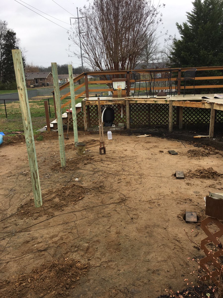 Coach_A_King2's tweet image. Wife and I may be moving to coach college ball, but there are things that have to be done prior, like ripping out your pool and building a deck to cover up it was ever there #whileitsraining #whileshesoutrecruiting #onmyown