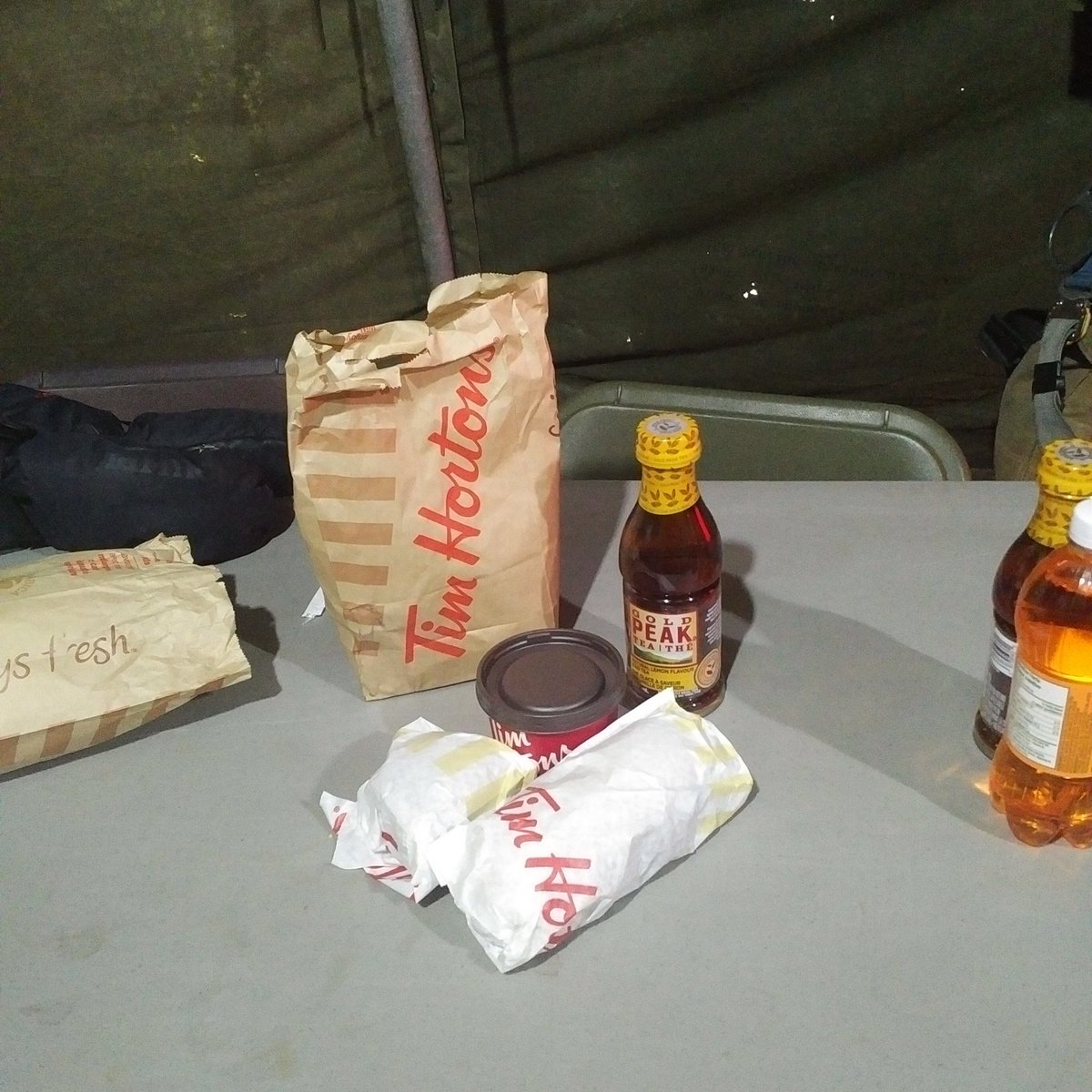 GuelphFire4MD's tweet photo. Thanks to @timhortons for the lunches this weekend and the coffee's that kept us warm!  #rooftopcampout https://t.co/q36Lvm1P1V