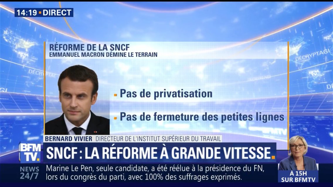 Portes_Thomas's tweet image. Réponse à @BFMTV. 
Pas de privatisation. Faux. La transformation en SA fera de l’État un actionnaire qui pourra ouvrir le capital et vendre des titres. 
Pas de fermeture des petites lignes. Faux. Aucun financement et aux régions de décider de les reprendre ou non. #SNCF