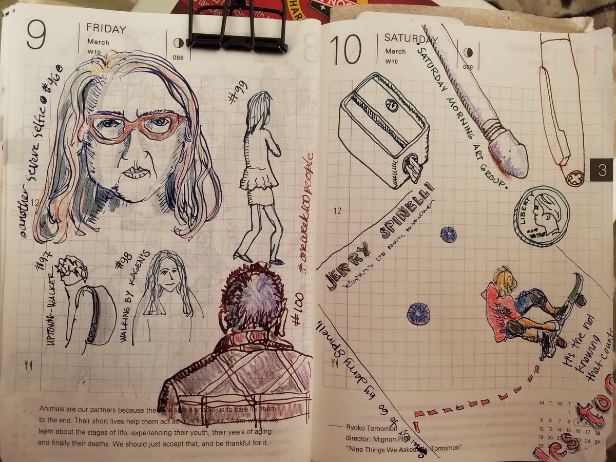 keligami's tweet photo. last entries for the #oneweek100people2018 challenge in my #hobonichi. Plus some drawing from Saturday morning art group. I was trying to encourage 4 little girls to draw from observation along w/ imagination. Both are good. #dailydrawing #Sketching #asketchaday https://t.co/SysM1LIsYf
