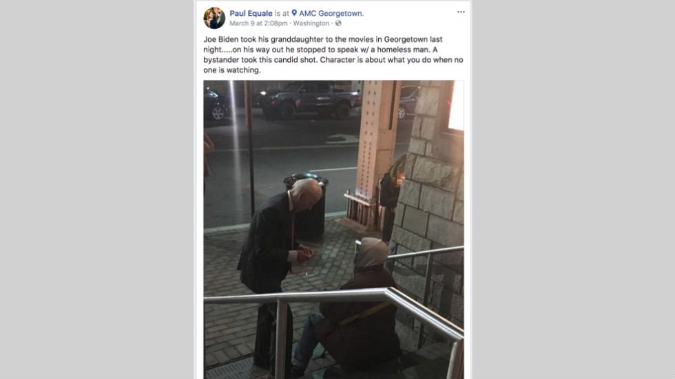 thehill's tweet photo. Candid photo of Biden chatting with homeless man goes viral https://t.co/Za08rDOjTb https://t.co/ZxMwzcbd5r