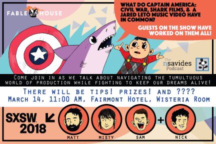 Our live podcast at #SXSW2018 with <a href="/MattSBellDP/">Matt S. Bell</a>, @MistyfnTalley, and @Sammoth_Seas from <a href="/fablehousetv/">Fable House</a> happens in 3 days! Help us get the word out, would ya? schedule.sxsw.com/2018/events/PP…