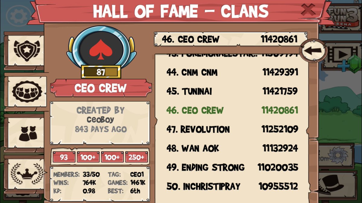 THECEOBOY's tweet photo. It’s Dropping 😭 so before I fall off the clan Hall Of Fame . I would like to say this was a good achievement I accomplished on #funrun2 . Thanks everyone that Help grind threw out the  2 years + . #ceo1 #ceocrew https://t.co/YhpWDNbIkl