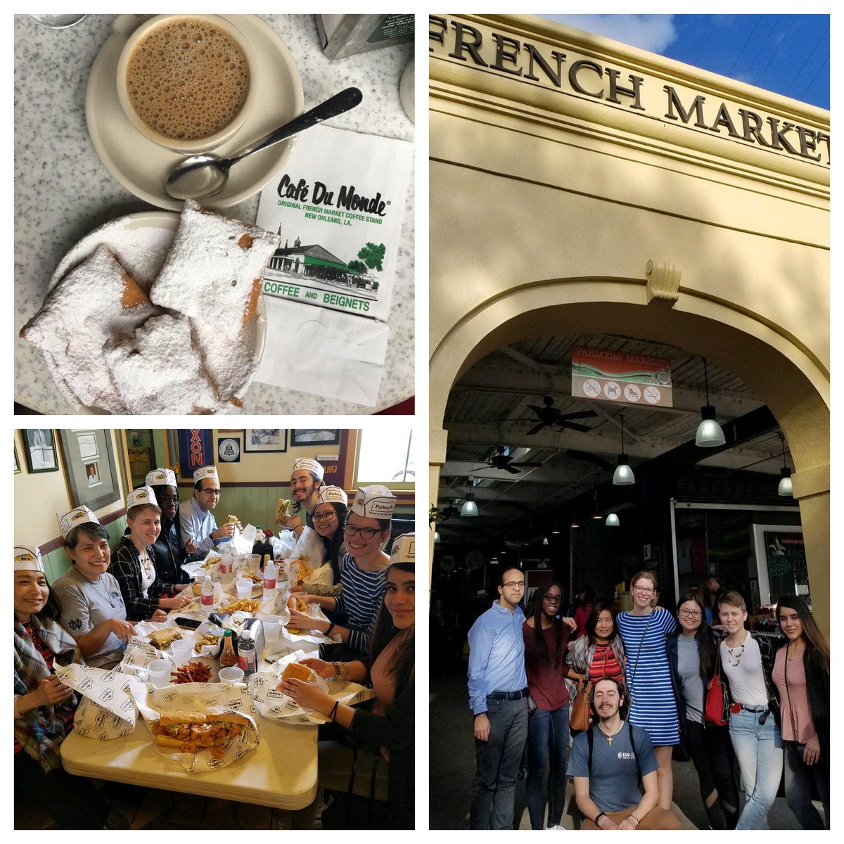 NDMinistry's tweet photo. Yesterday, the New Orleans Spring Break pilgrims enjoyed beignets in the French Quarter and their first taste of a new Orleans classic, Poboys! #NDPilgrimage https://t.co/HMAl3HJe9e