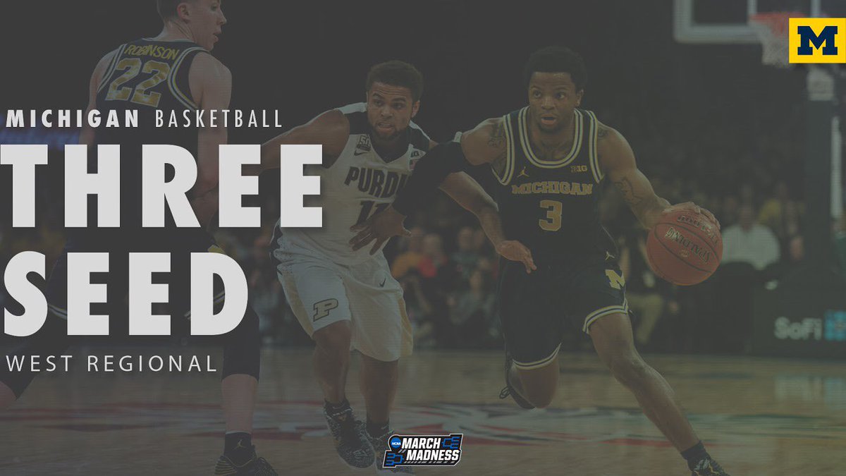 umichbball's tweet photo. WE. ARE. IN!

〽️🏀 earns the No. 3 seed &amp; takes on Montana in Wichita in the West Regional

Get the full information 👉
 https://t.co/533LnzKOEW

#GoBlue 〽️🏀 https://t.co/sAVBACMnYu