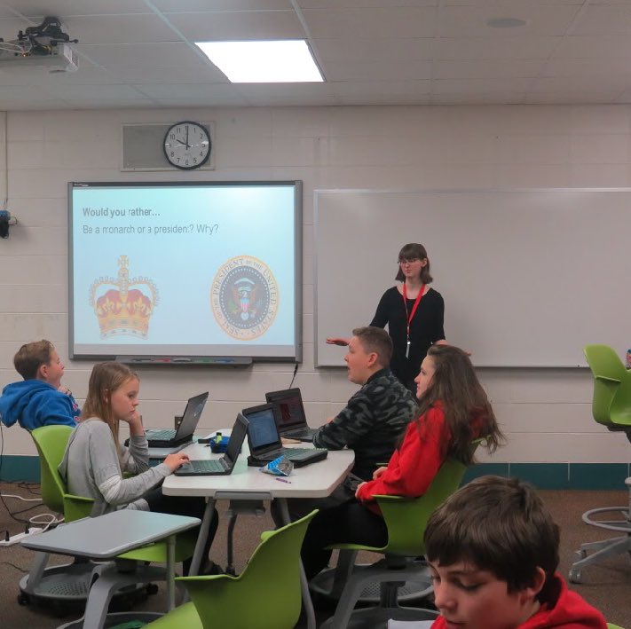 NCHSteaching2's tweet photo. Miss Wilde leading her eighth graders in a government lesson! #inspire203 @LJHSLancers https://t.co/2ceQehFJal