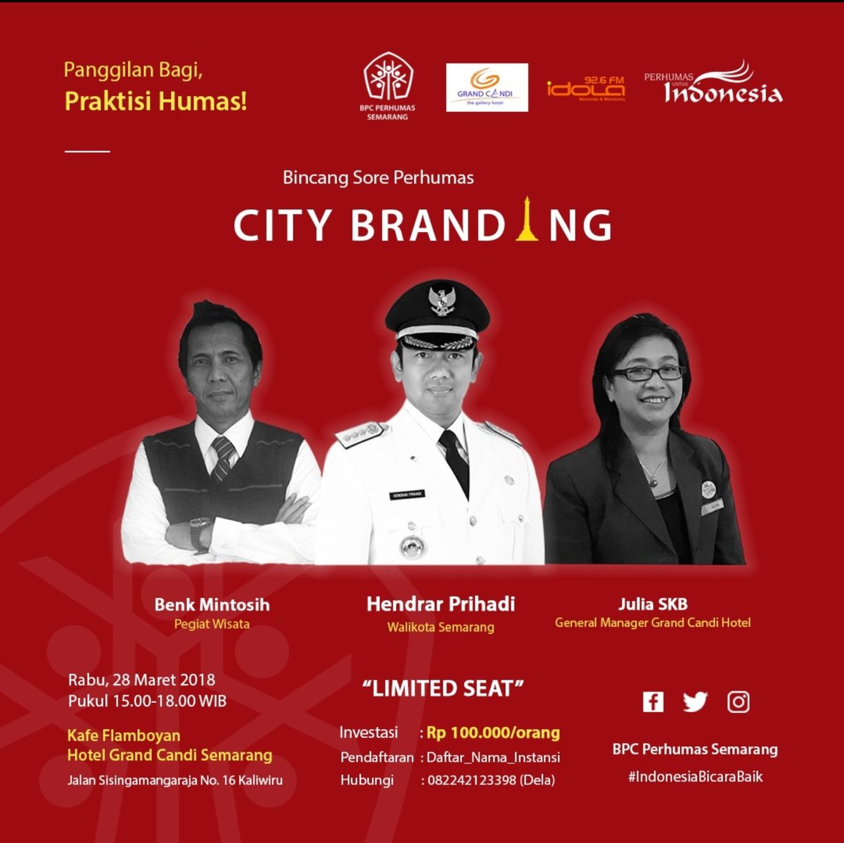 bpcperhumas_smg's tweet photo. Selamat Beraktivitas, tetap semangat dalam melayani dan sudahkah Anda mendaftar kegiatan #BincangSore bersama Walikota Semarang? #IndonesiaBicaraBaik https://t.co/RndOPUAsW6