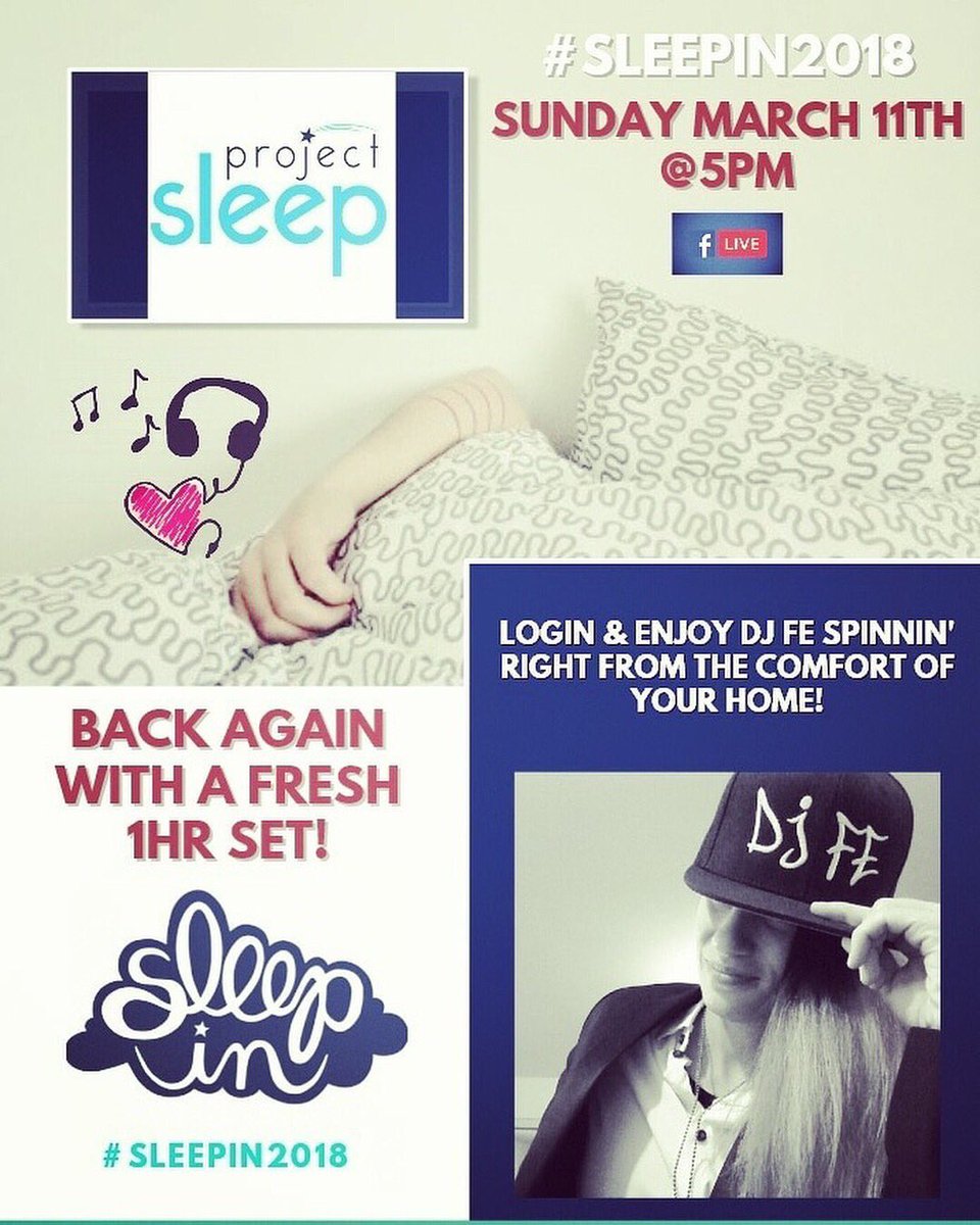 project_sleep's tweet photo. We can’t wait for the grand finale #SleepIn2018 REM dance party with @OfficialDJFe at 5pm ET/ 2 pm PT Today on our Facebook page!🎶🤩 If you haven’t already, please check out the blog post sharing more about DJ Fe’s story as a person with #narcolepsy: https://t.co/Kc2LZfWY4P https://t.co/T5XojCELqw