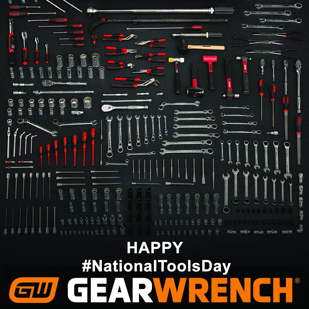 gearwrench's tweet photo. It's #NationalToolsDay celebrate by cleaning or organizing yours.  Take care of the tools that help to take care of you.  Of course the best tools you have are your hands so better give them a rest as well! #GEARWRENCH #ForgeAhead ⚙️🔧#NationalWorshipOfToolsDay 🔧🔨⚒🛠⛏ https://t.co/bio4eJ6gD6
