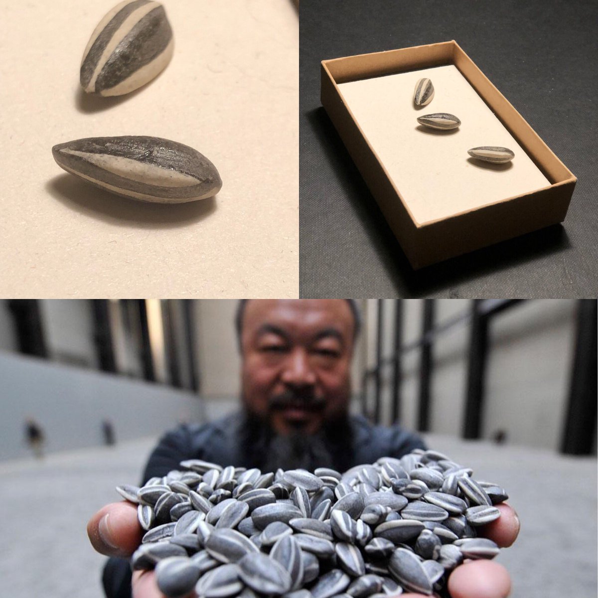 artobotics's tweet photo. #AiWeiwei GOBSMACKED by these 3 exquisite sunflower seeds sent from an #artcollector from his exhibition @Tate Modern in 2010 @aiweiwei #art #contemporaryart #artobotic #artvendingmachine #tate #artist #politicalart https://t.co/nonPS35hln