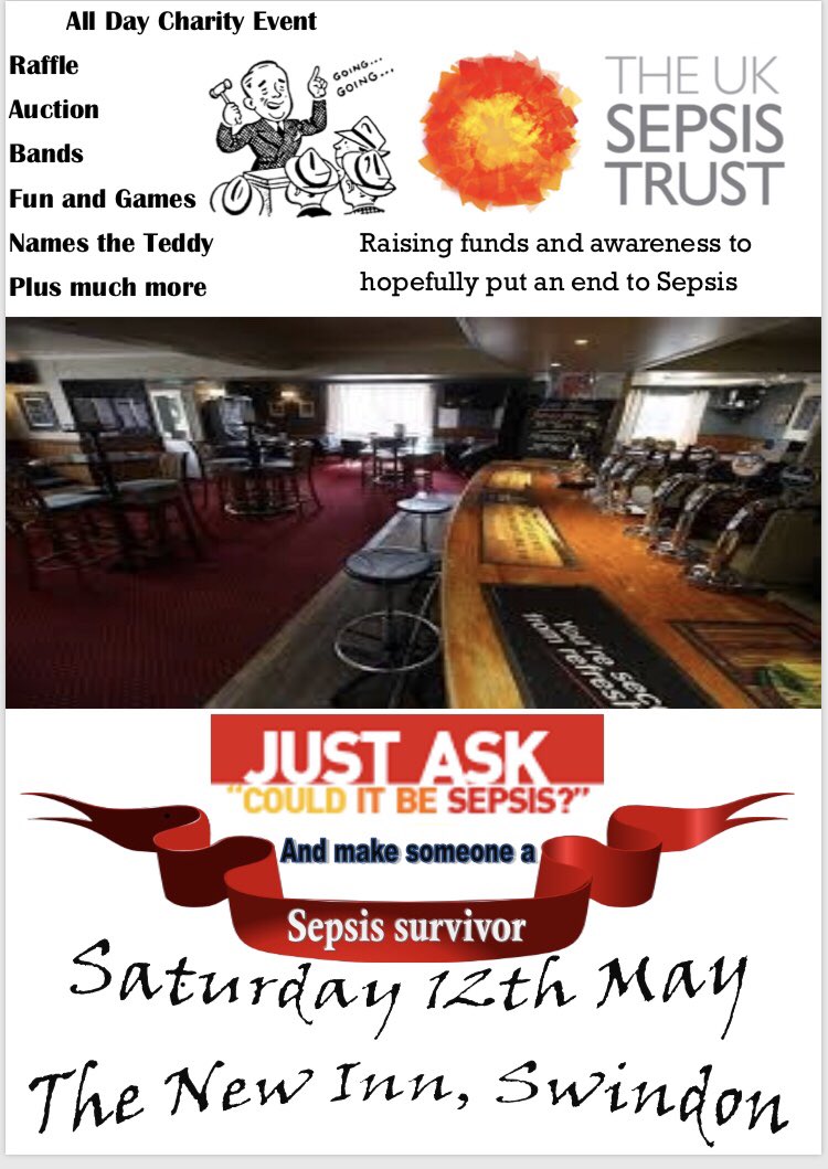 Gooch87's tweet photo. @swindonadver We are trying to raise as much awareness &amp; funding for The UK Sepsis Trust as possible. We have seen the devastating effects of Sepsis. I lost both of my Grandparents to the awful disease. We are holding a charity day on Saturday 12th of May. Can you please help? https://t.co/ePcAv17OB0