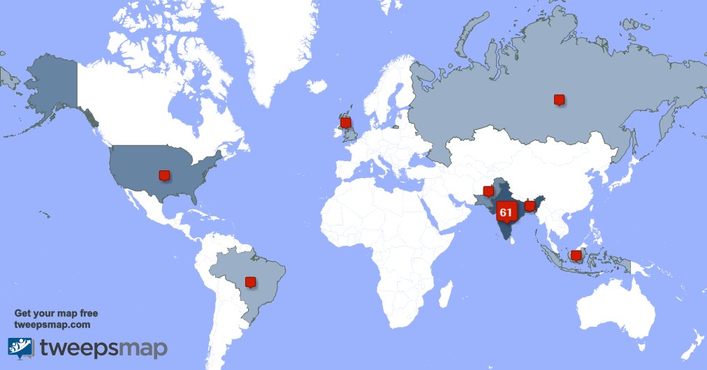 YounGeeeee4's tweet photo. My followers live in India (59%), USA(13%)... Get your free map: https://t.co/Rf7APrXJ4y https://t.co/vgaSYPJPl3