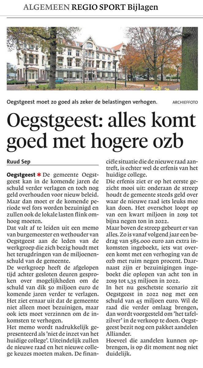 Et voilà agenda van D66, Lokaal en Pro in Oegstgeest; Fusie met Leiden en OZB met tientallen procenten omhoog. 

En dat terwijl gemeenteraad de afgelopen raadsperiode de schuld juist heeft gehalveerd!

Stem dus <a href="/VVDOegstgeest/">VVD Oegstgeest</a>, voor degelijke financiën in zelfstandig Oegstgeest.