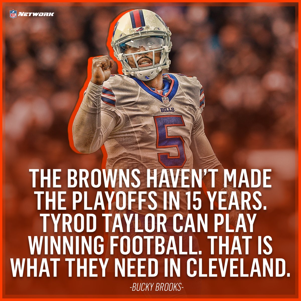 nflnetwork's tweet photo. He helped end one playoff drought in Buffalo.

Can @TyrodTaylor do it again in Cleveland? 

📺: @BuckyBrooks // @NFLTotalAccess https://t.co/6hG3Mas8Z8