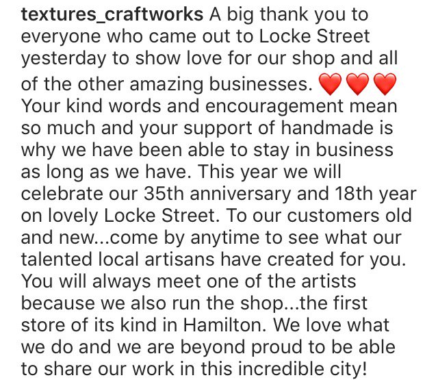 Thanks from @LockeStShops  and @texturescrafts #artisanrun #handmadeHamilton #localartisans #hamontartisans