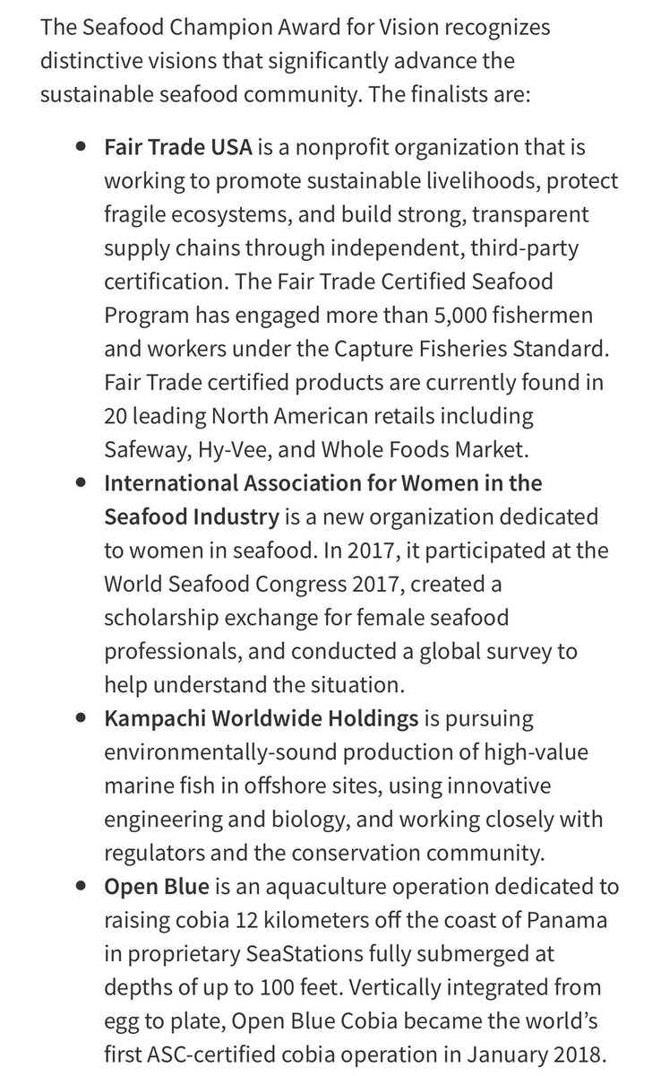 OpenBlueCobia's tweet photo. Open Blue is thrilled to be a #SeaWeb 2018 Seafood Champion Award Finalist! @SeaWeb_org https://t.co/8WOc6ZH8wL Thank you, our congrats to all nominees &amp; finalists! Good luck in Barcelona, June 2018! @SeawebSummit #OpenBlueCobia #sustainable #seafood #sena2018 @bostonseafood https://t.co/tQjuAzyKze