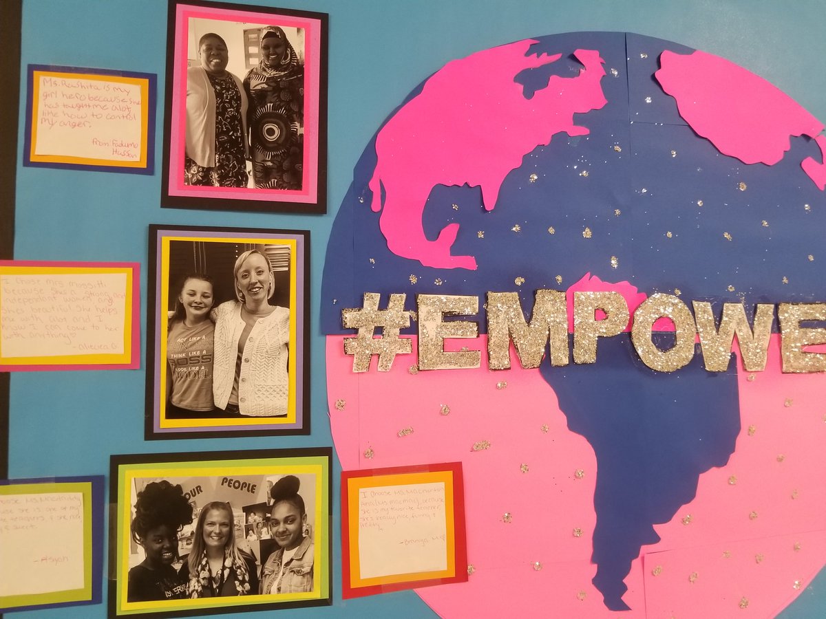 HWSmithscsd's tweet photo. Our HW Smith @GirlUp @HWSmithGirlUp Girl Heros bulletin board is beautiful. New heros added every week. Such an inspiration to walk by every day. #teamHW https://t.co/ClqCUcSUXF