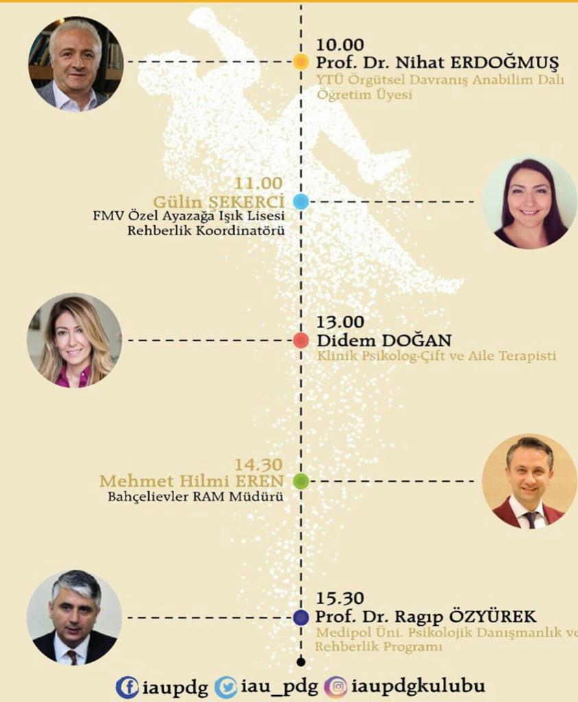 24 Mart 2018 Cumartesi tarihinde 09.30-17.00 arasinda gerceklesecek etkinligin konusmacilari ve konusma konularina goz atabilirsiniz. Herhangi akliniza takilan bir soru oldugunda <a href="/IAU_PDG/">İAU - Psikolojik Danışmanlık Ve Gelişim Kulübü</a> ve <a href="/Delpierroo1/">Delpi</a> hesaplarina sorularinizi yöneltebilirsiniz. 😊