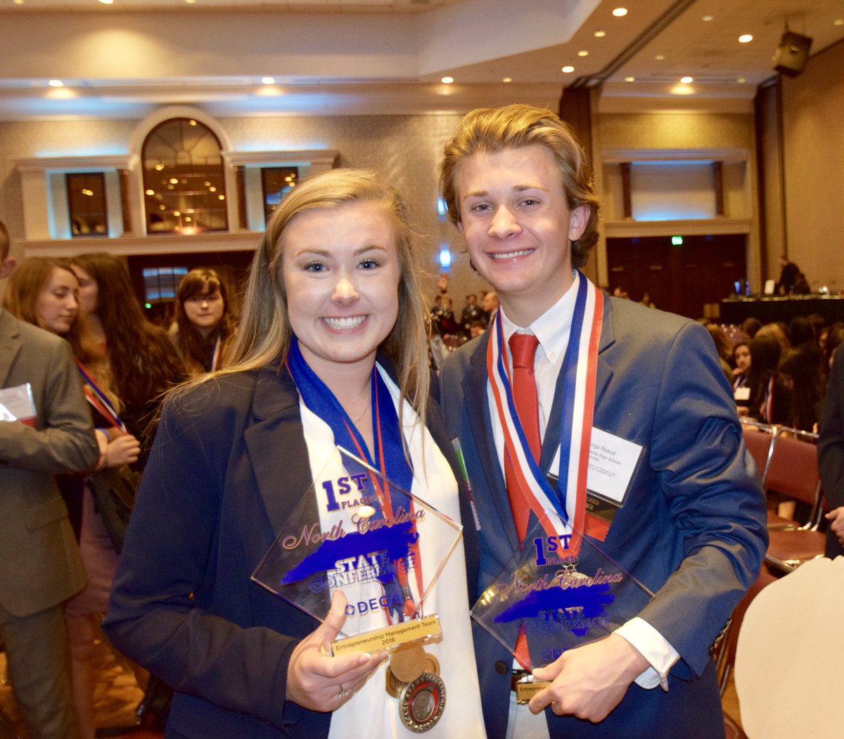 KWeagel's tweet photo. Something about DECA has kept a smile on my face for the past 4 years, what a great way to end my last state conference🥇❤️🔷 #ATLbound https://t.co/3QflRiw2QK