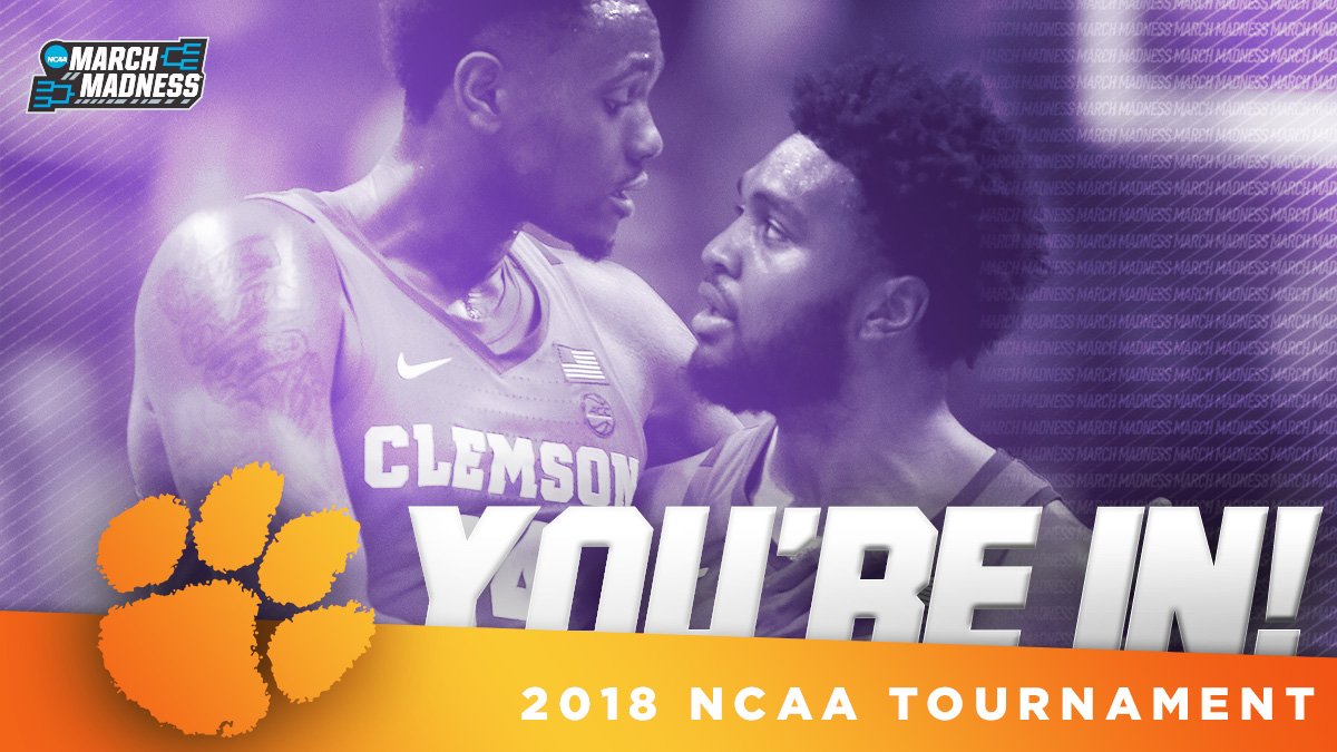 MarchMadnessMBB's tweet photo. YOU. ARE. IN!

@ClemsonMBB
#SelectionSunday https://t.co/p1Va2sK6OK