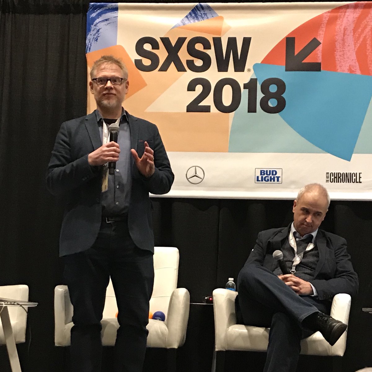 radiantclarity's tweet photo. @jonburkhart and @MrRichardClarke personifying the highs and lows of how everyone at #SXSW feels right now https://t.co/bg8uUbPukq