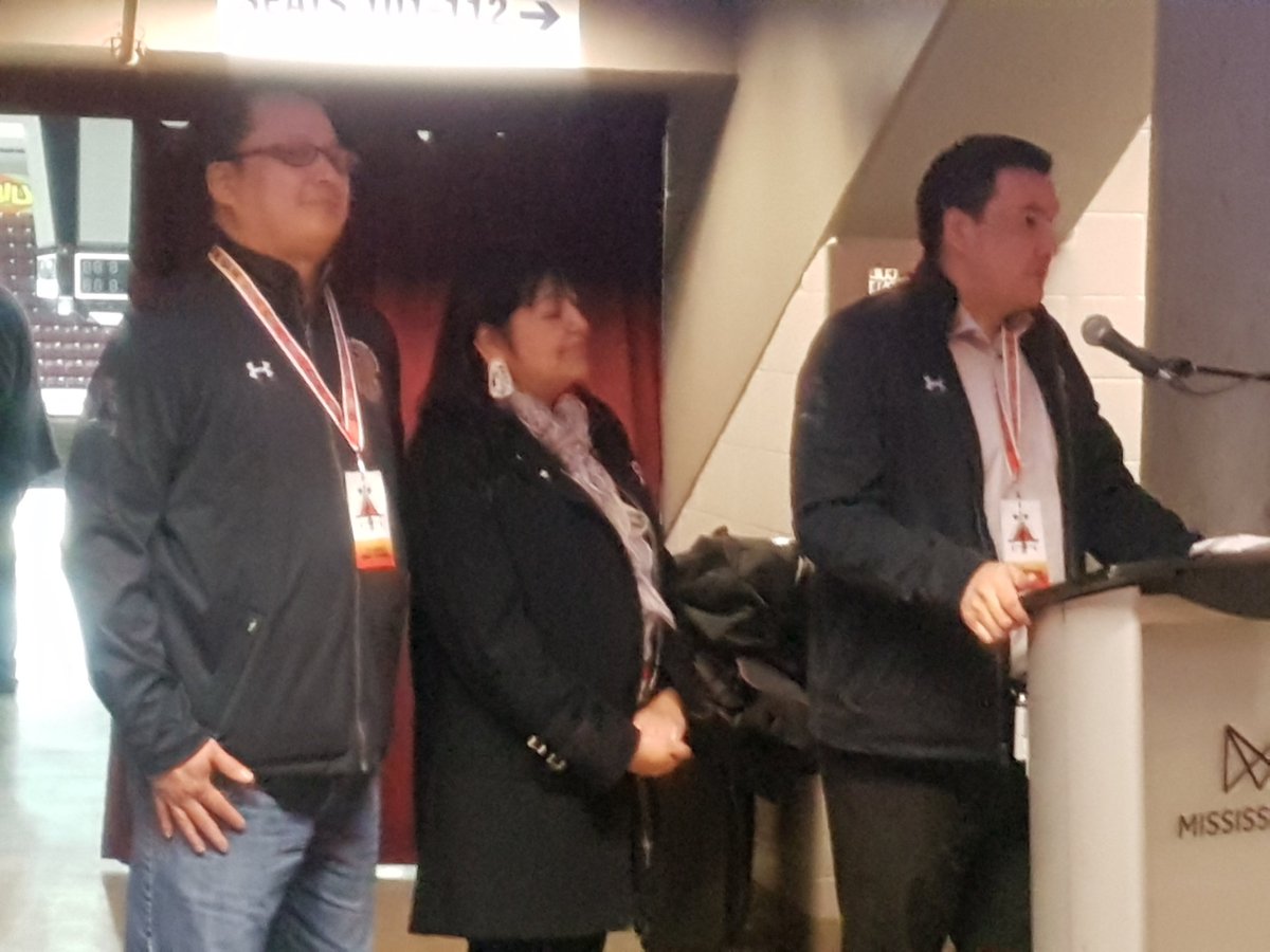 Official_LNHL's tweet image. Moose Cree host speaking with pride about their sponsors.