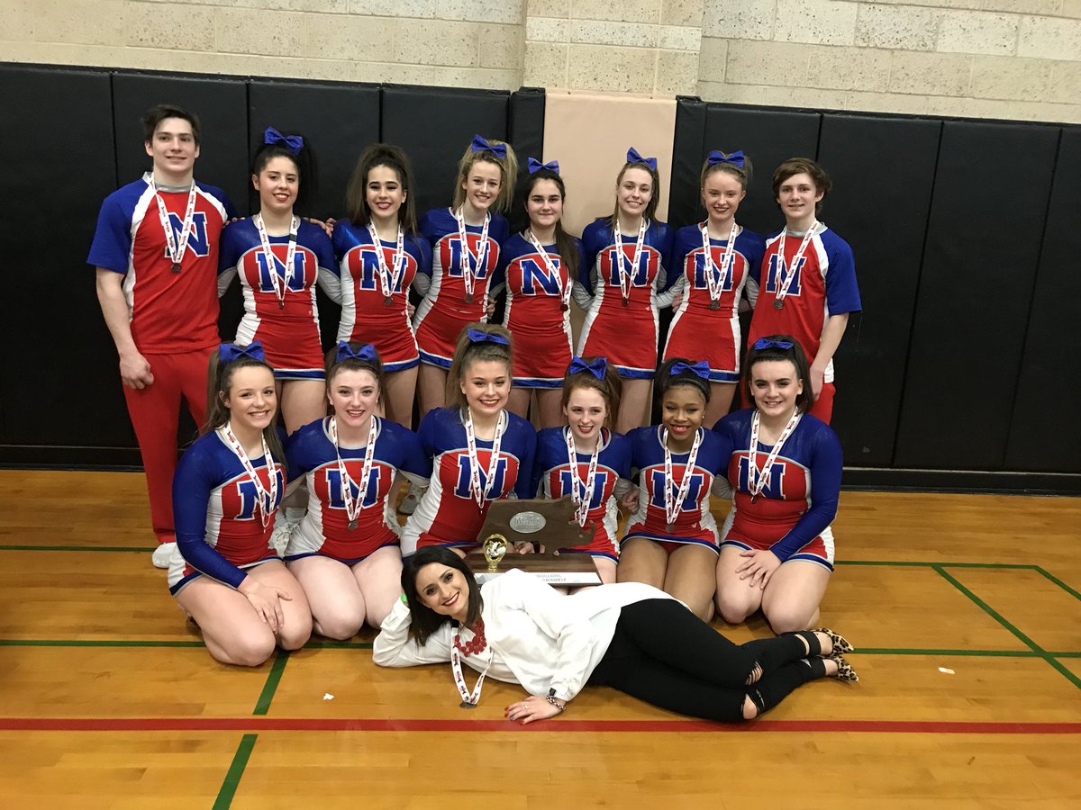 NatickCheer's tweet photo. 2nd place in the State in Large Coed!  So proud of these athletes!!  Now onto New England’s to represent MA with our other amazing MA teams! #NHSCheer #RedHawks #2ndInTheState @NatickAthletics https://t.co/M0acLhMKYl