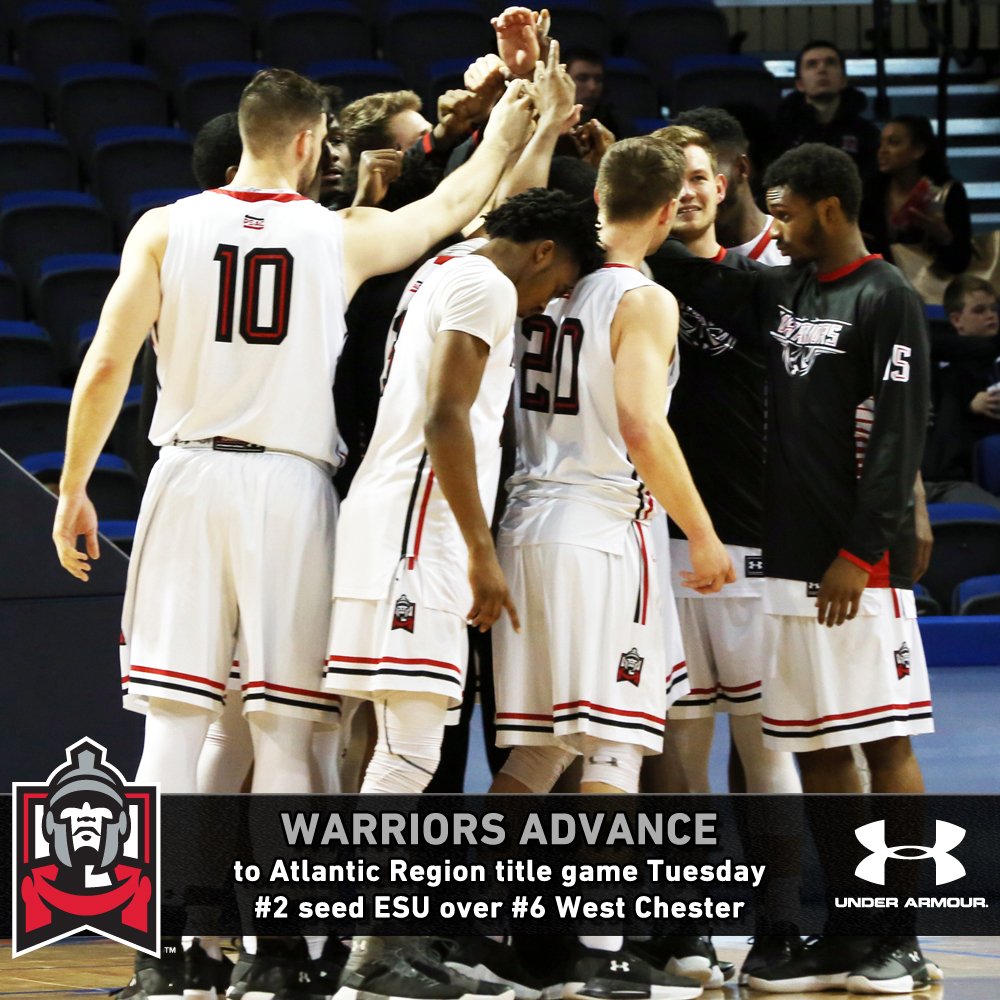 ESUWarriors's tweet photo. MBB: Warriors Advance!  ESU to NCAA DII Atlantic Region final with 90-76 win vs West Chester in 2nd round, overcoming 46-41 halftime deficit. 

Tuesday 7pm vs Virginia State-Shippensburg winner (at Va. State) https://t.co/Y8ObUJM844