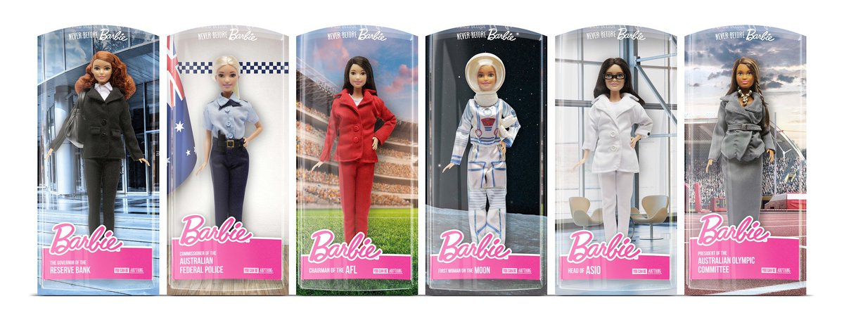 AutopiaAU's tweet photo. Barbie diversifies! ♀️- "...you can’t be what you can’t see, the ‘Never Before Barbie’ range features six dolls themed in roles that have never before been held by women." 👉 https://t.co/umGRng3MJL 👈 https://t.co/RFkttP29PL