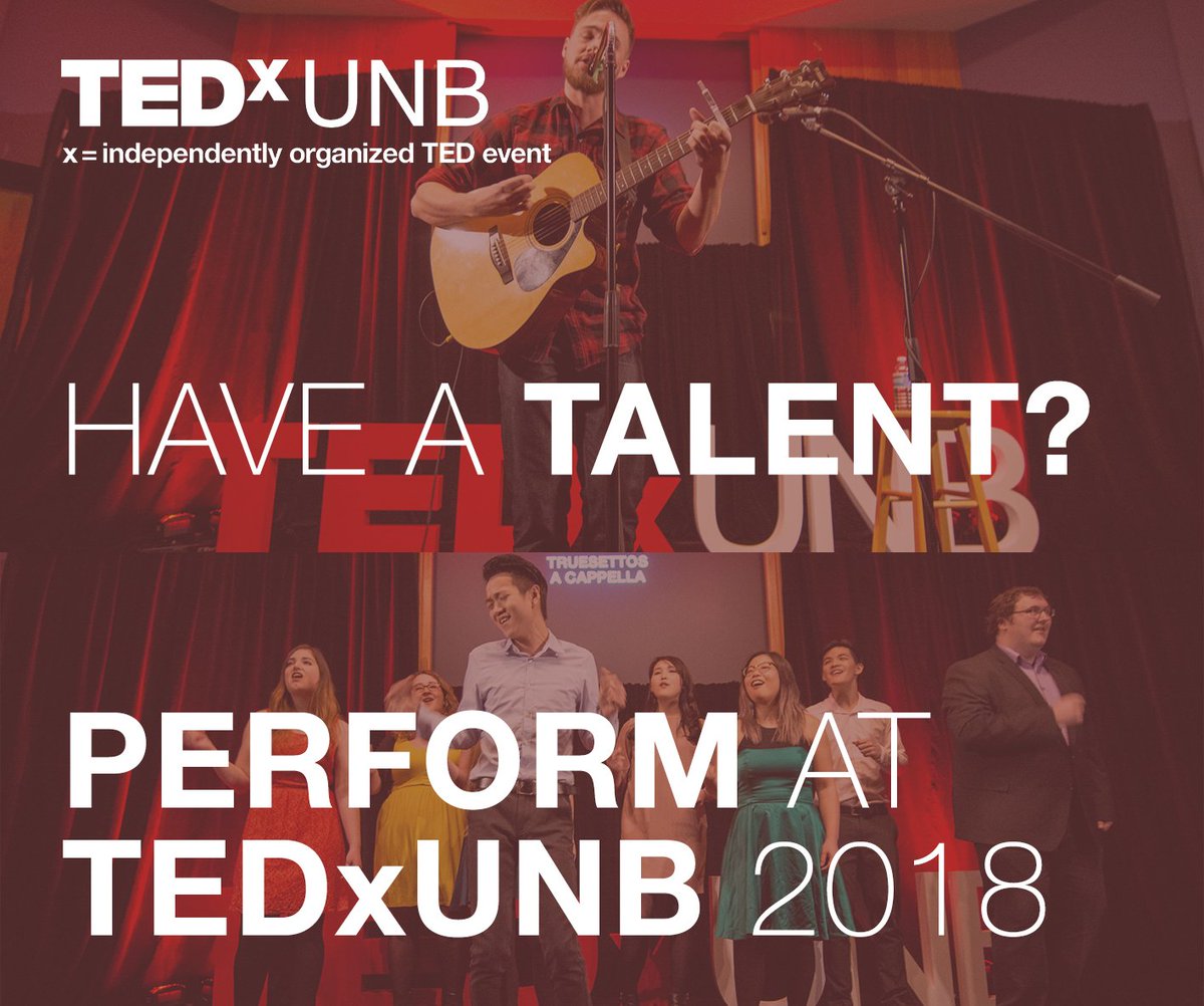 ❌Want to perform in a day of inspiration and excitement at TEDxUNB 2018?❌
We are looking for talent! 🙌

Email speakers@tedxunb.com to recommend yourself or someone you know!
