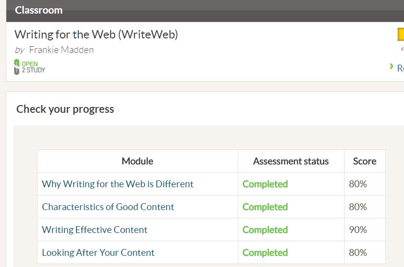 Ceceliaj01's tweet image. #freecourse #writingfortheWeb #open2study #AustralianUniversity #PassedMyCourse Finished  my course "Writing for the Web" today #free4U2 go to       open2study.com