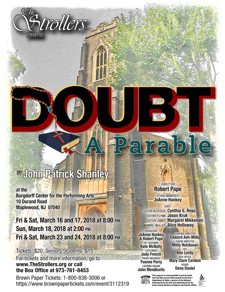 MplwdStrollers's tweet photo. Tickets are on sale NOW for our next production: John Patrick Shanley's Pulitzer Prize-winning play Doubt: A Parable. Performances 3/16-18 and 3/23-24 at the Burgdorff Center in Maplewood. For more information, visit https://t.co/MI3IzacWof https://t.co/7BopjNvpia