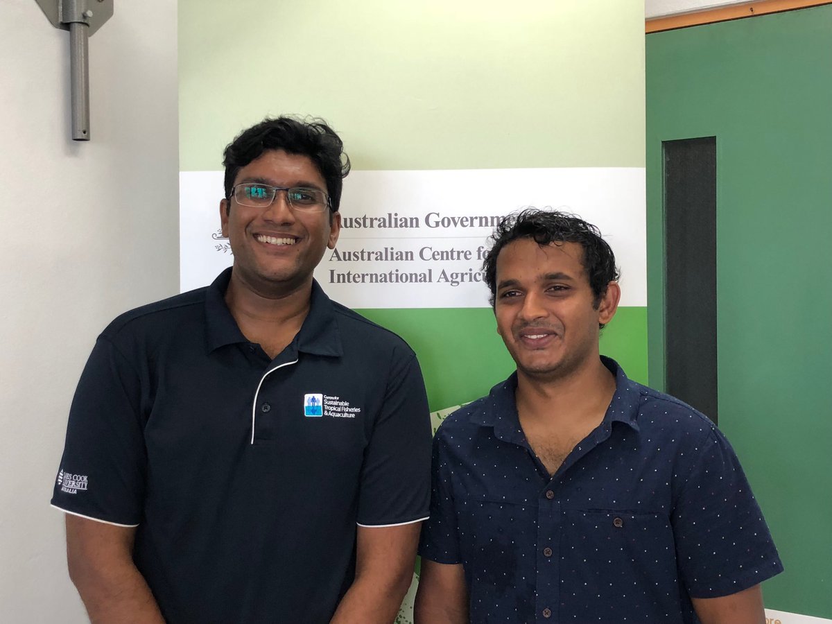 Impressive JCU alums, Dr Monal Lal and Dr Pranesh Kishore, presenting their work in aquaculture to ACIAR Commissioners at the University of the South Pacific.