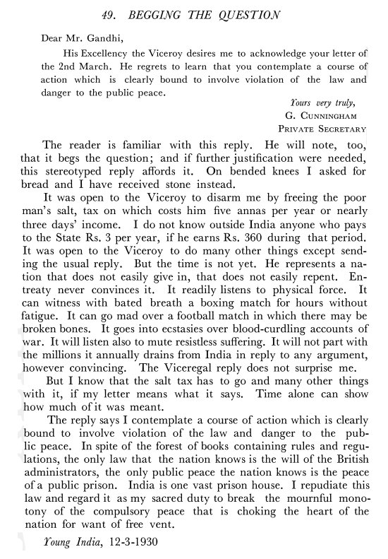 DPD_India's tweet photo. #OnThisDay: In 1930, #MahatmaGandhi began the #SaltMarch to protest the British monopoly on salt in #India. Below is the reply to Lord Irwin's letter by Gandhiji in Volume 43 of #TheCollectedWorksOfMahatmaGandhi published by @DPD_India. To buy, click: https://t.co/3YCoE6fUkh https://t.co/ByCOr2fmXV