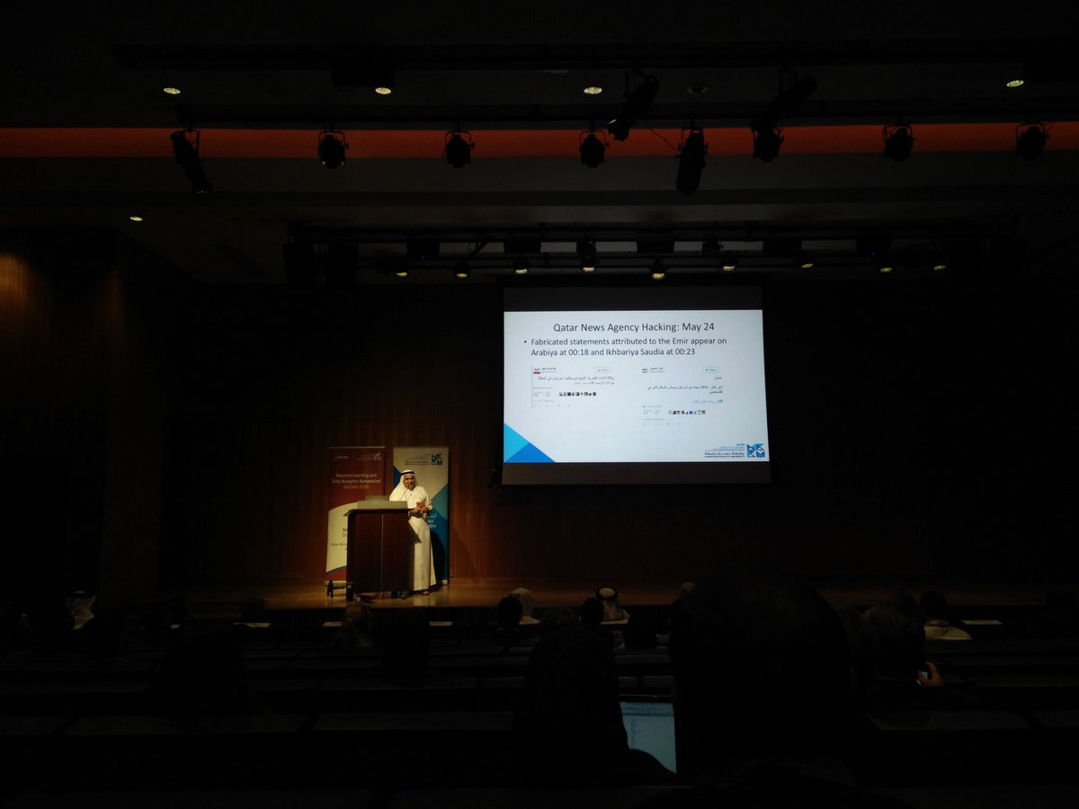 qcrialt's tweet photo. @akelmagarmid is presenting @kareem2darwish's research on the tweeter sphere at the beginning of #theblockade to highlight the #MachineLearning and research carried out at QCRI
#mldas2018 https://t.co/Yr0JtkuBEF