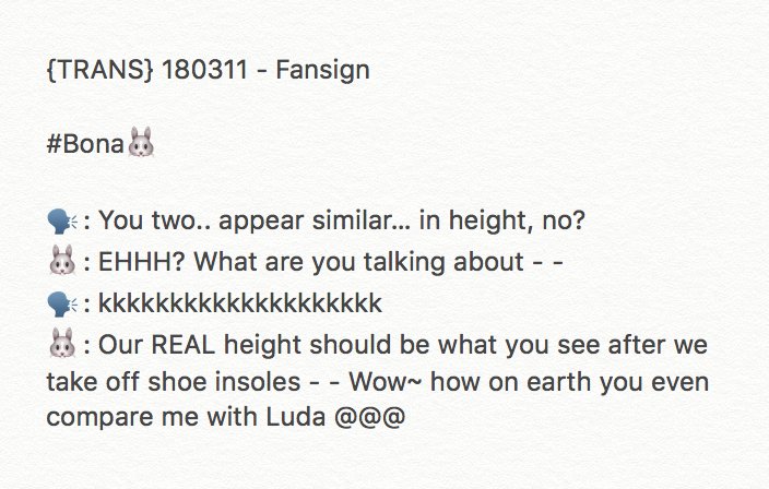 kimbully0819's tweet image. {TRANS} 180311 - Fansign

#Bona🐰 #Luda #BonLu
📝: To Bona, Luda is?
🐰: Smol cutie 😝
🗨️ my precious younger sister

➖

🔹Wow~ how on earth you even compare me with Luda @@@🔹

Jiyeon can never keep her cool when it comes to their height 😆😆 this seriously hurts her pride 😂